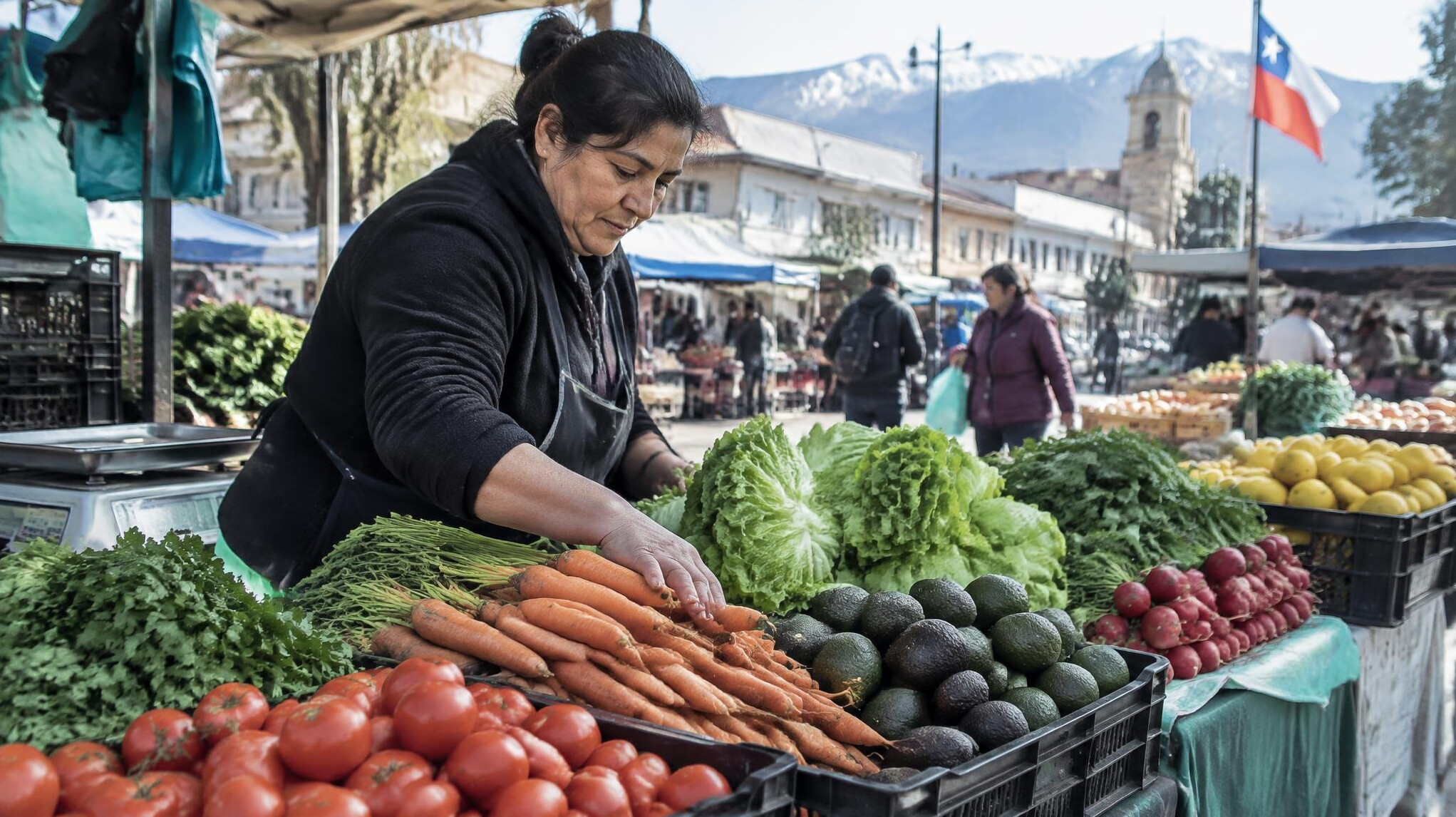 Vendor stall at a local outdoor market in Chile